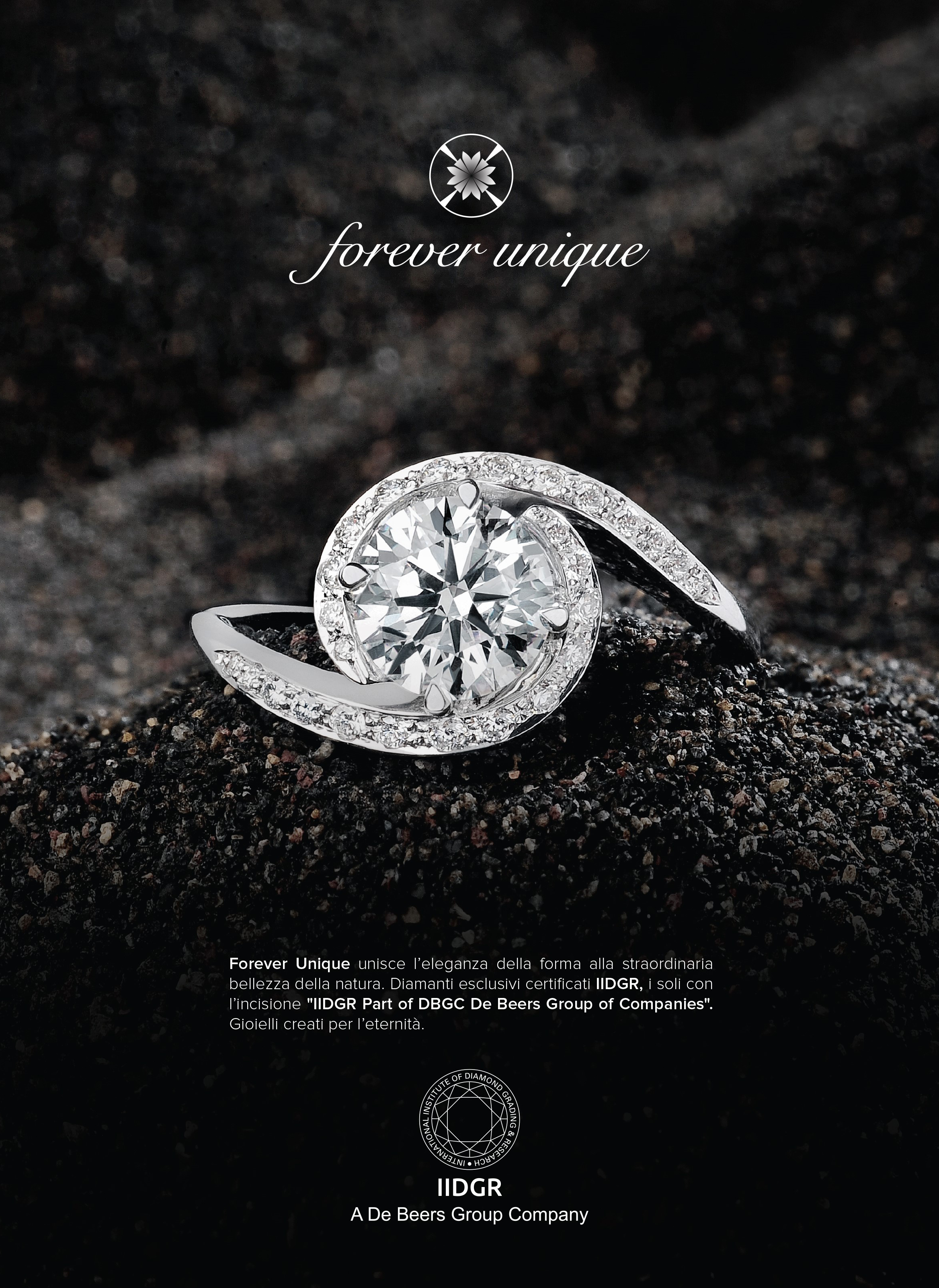 Forever Unique eleganza e straordinaria bellezza dei Diamanti esclusivi certificati IIDGR, i soli con l’incisione “IIDGR Part of DBGC De Beers Group of Companies“. Gioielli creati per l’eternità.